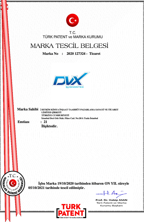 DVX Trademark Registration Certificate 2020 127324 (Türk Patent)