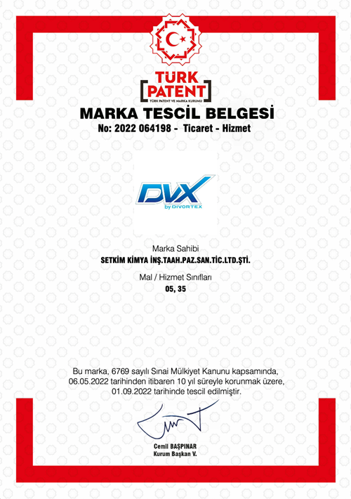 DVX Trademark Registration Certificate 2022 064198 (Türk Patent)