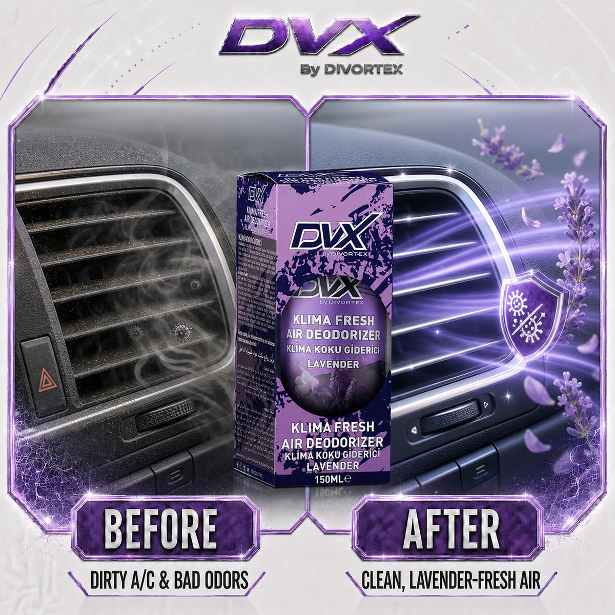 DVX A/C Fresh car A/C spray - before and after | Lavender