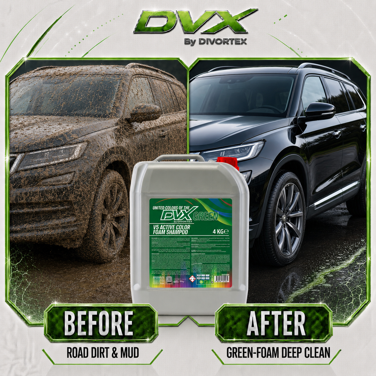 United Colors Active Foam Car Wash Shampoo - before and after | Green