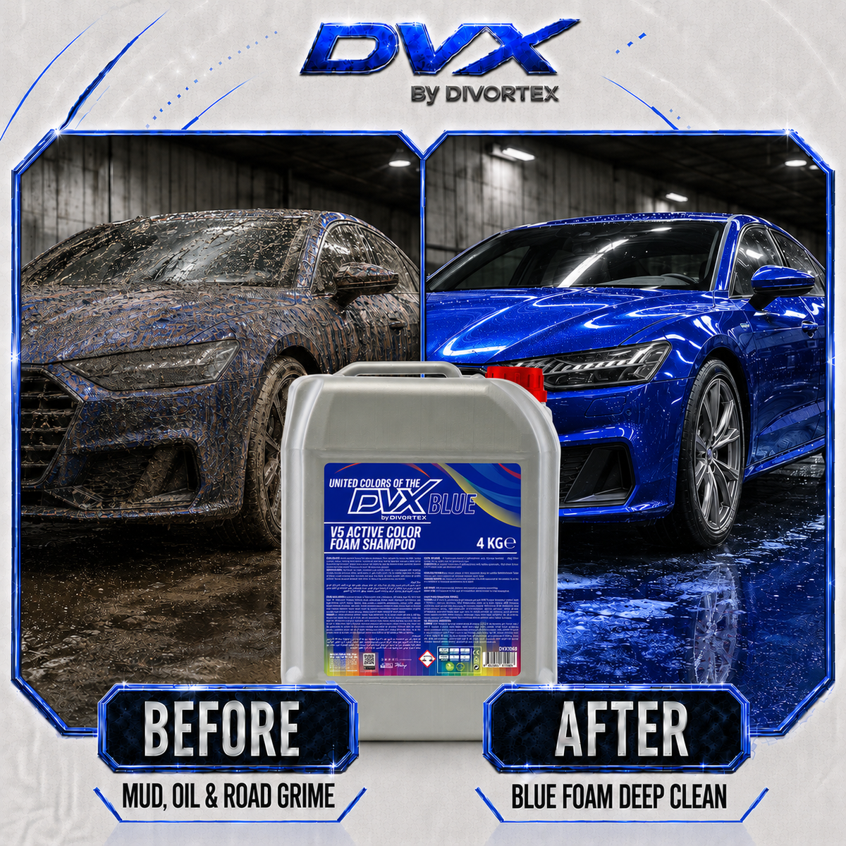 United Colors Active Foam Car Wash Shampoo - before and after | Blue