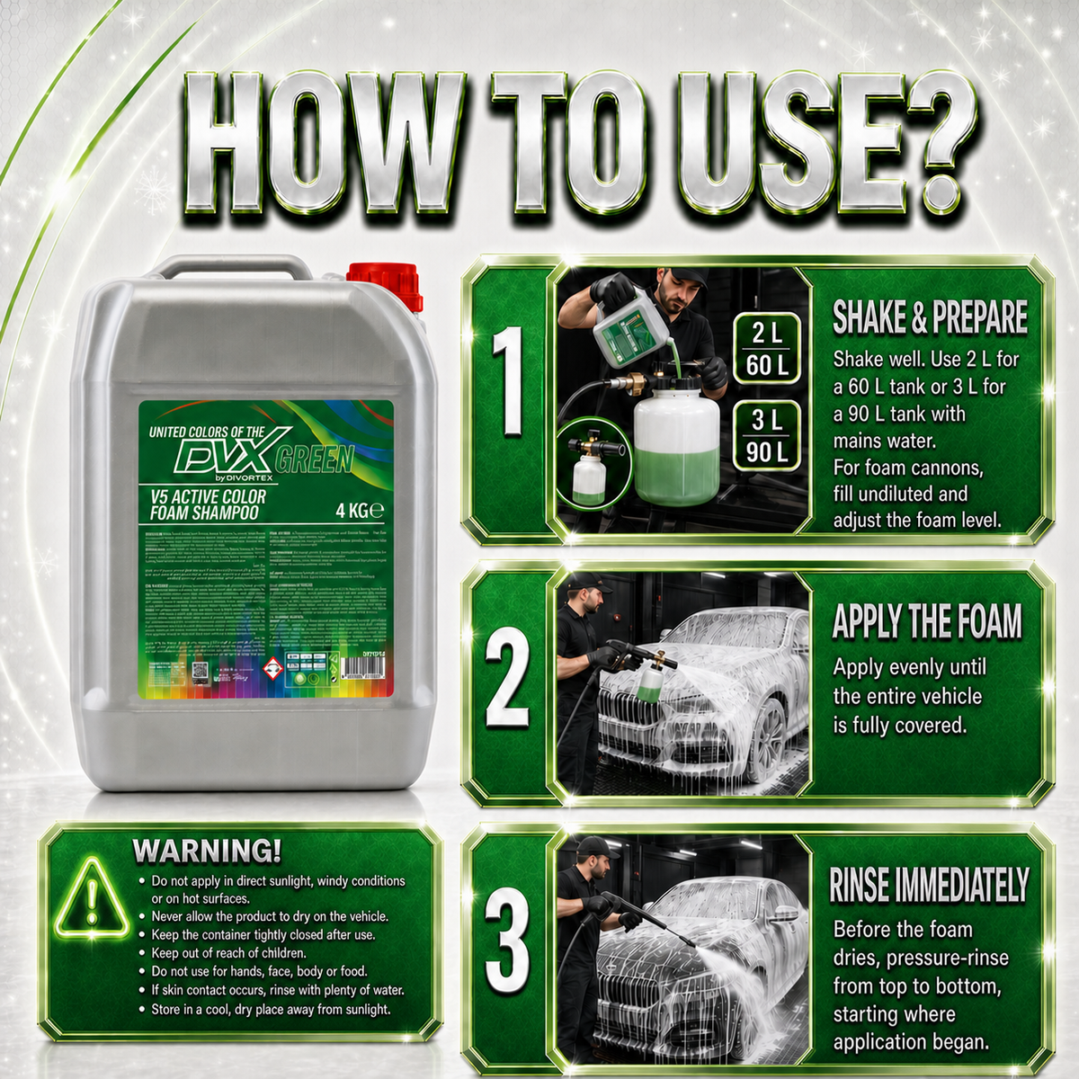 United Colors Active Foam Car Wash Shampoo - how to use | Green