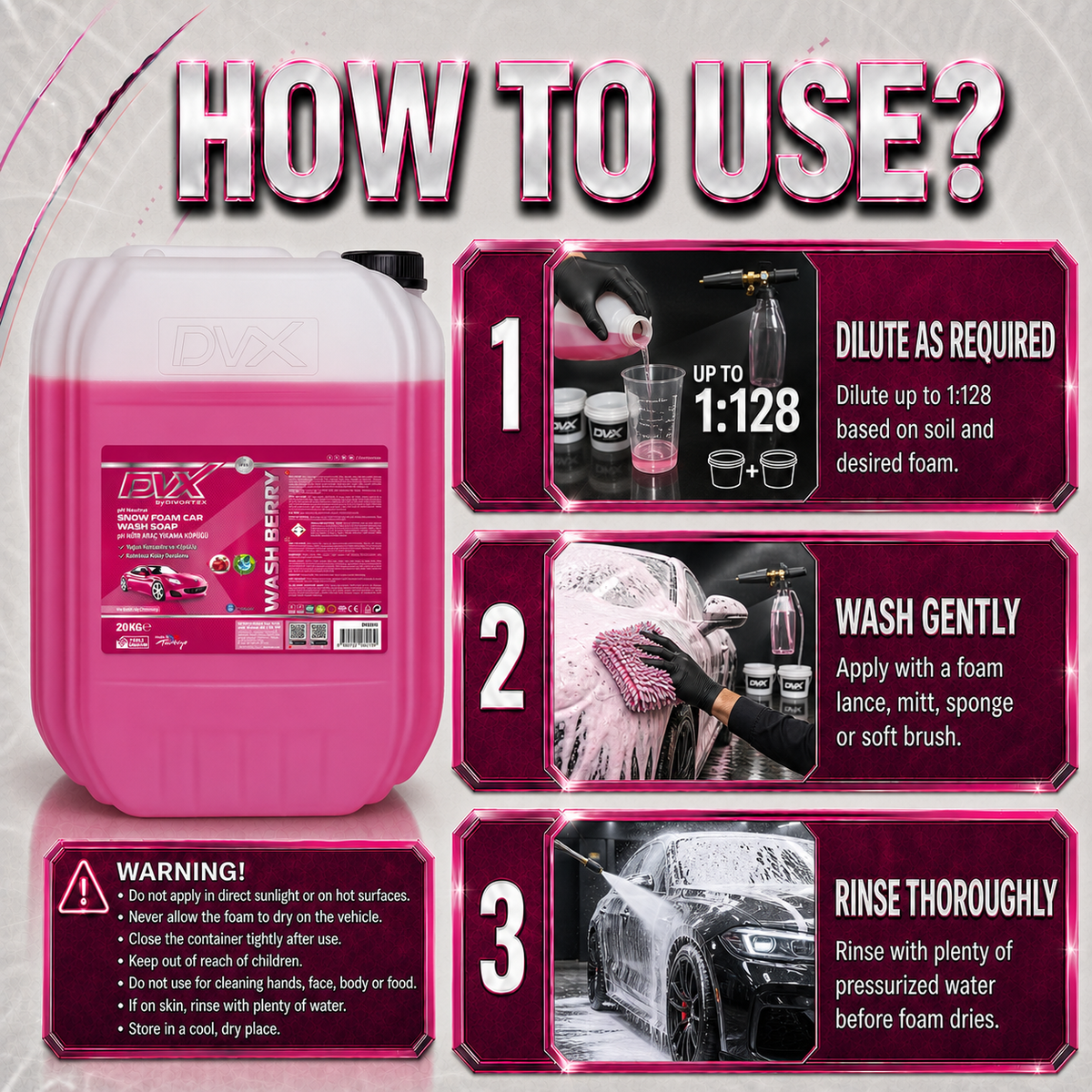 DVX Wash & Berry car shampoo - dilution and directions